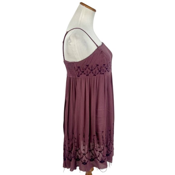 RARE NWT Free People Mauve Crinkly Crepe Embroidered Babydoll Mini Slip Dress - Picture 9 of 16